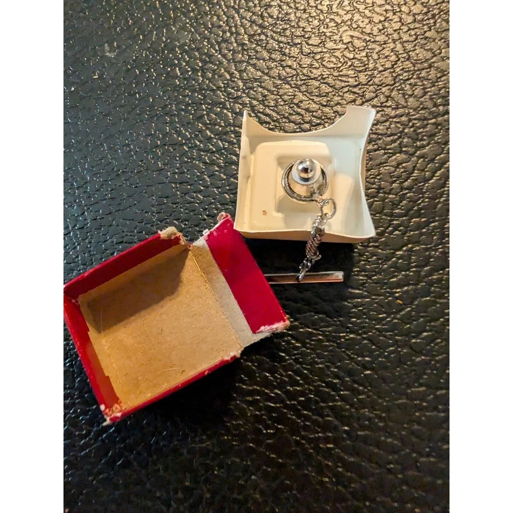 Vintage Silver Tie Tack Oval Engravable Polished Finish T-Bar Chain with Box